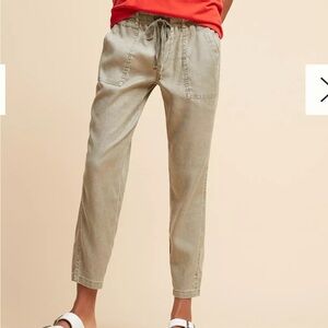 Anthropologie Level 99 Size M Grey Tapered Linen Blend Elastic Waist Pants